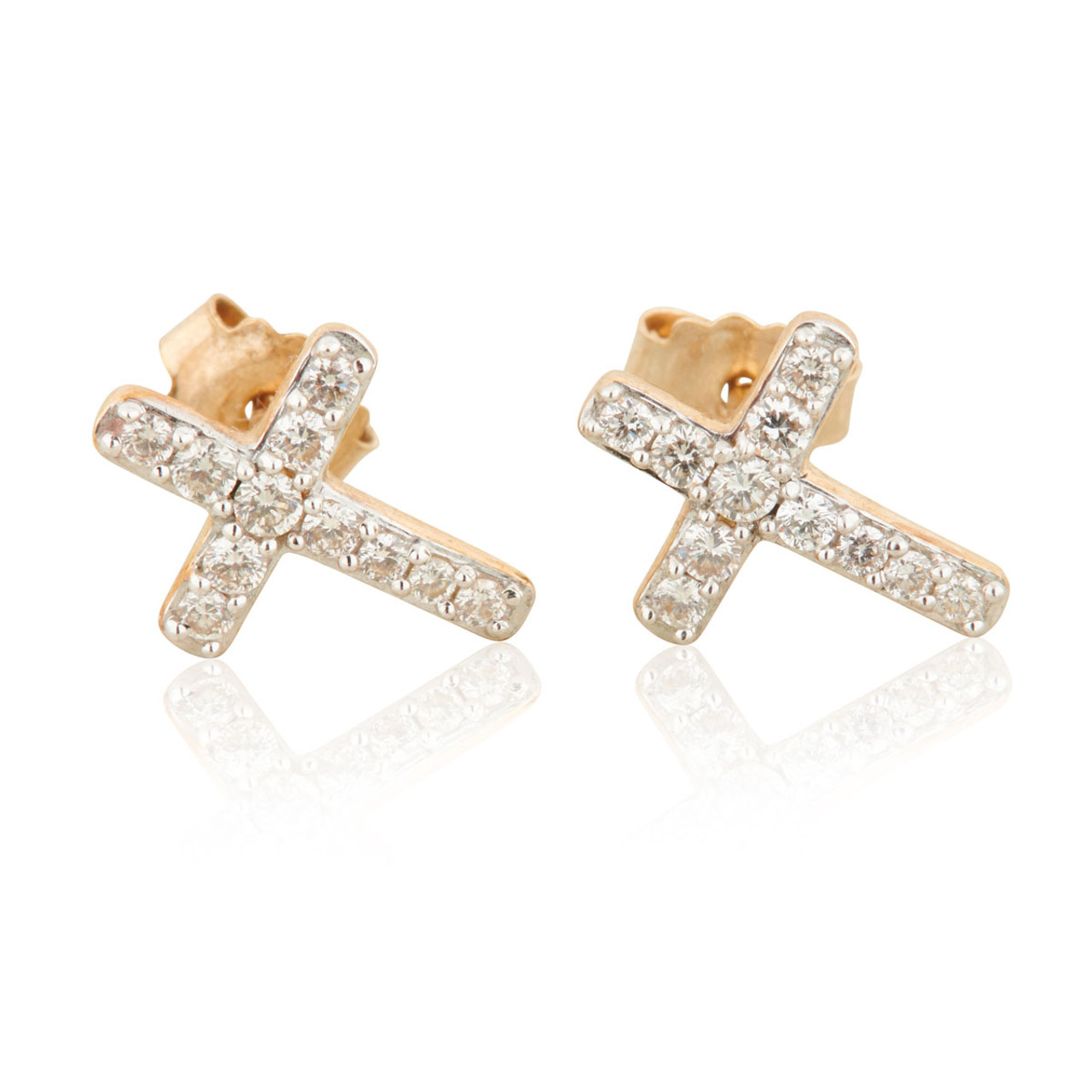 Classic Cross Post Earrings with Cubic Zirconia Diamonds in 14K Gold –  LeSilveStone